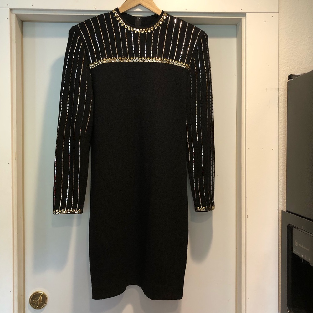 St. John Evening by Marie Gray Black and Gold Sequin Midi Dress